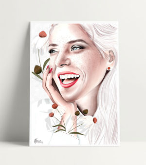 Lámina ilustrada de mujer feliz