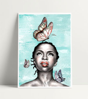 Print ilustrado de mujer de color con Mariposa