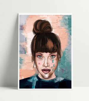 Print ilustrado de mujer llorando por un ojo